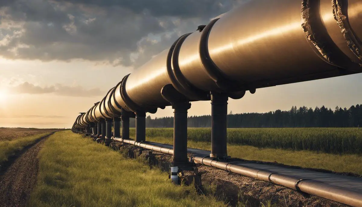 A photo of an Enbridge pipeline stretching across a landscape.