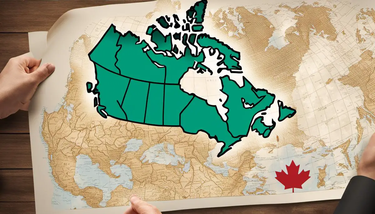 Illustration showing a person lending money to another person with a map of Canada forming the background.