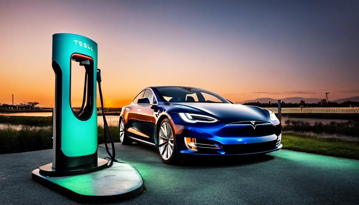 Image of a Tesla parked next to a charging station.